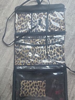 Leopard Print Clear Hanging Makeup Organizer - Black Trim